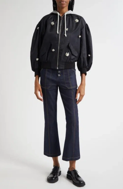 Cinq À Sept Ollie Rhinestone Detail Hooded Jacket In Black