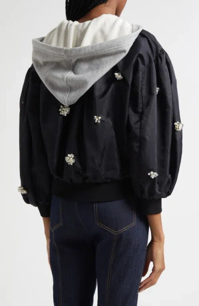 Cinq À Sept Ollie Rhinestone Detail Hooded Jacket In Black