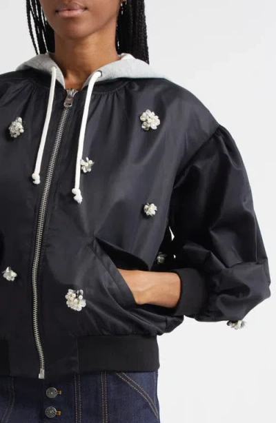 Cinq À Sept Ollie Rhinestone Detail Hooded Jacket In Black