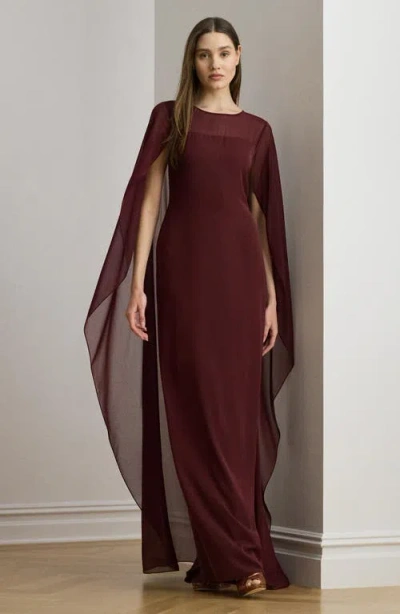 Ralph Lauren Women's Crew Neck Cape Gown In Burgundy