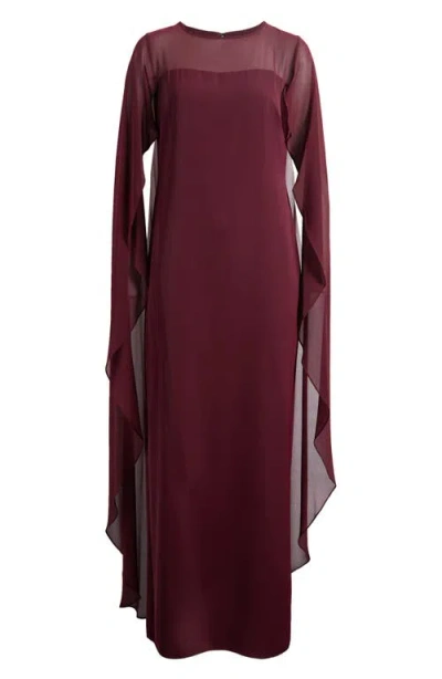 Ralph Lauren Women's Crew Neck Cape Gown In Burgundy