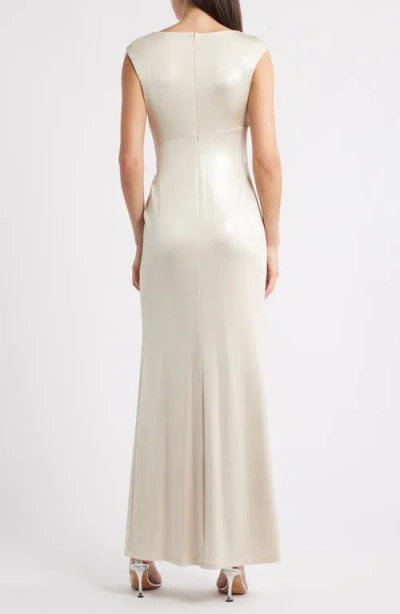 Ralph Lauren Metallic Sleeveless Side-slit Gown In Neutral