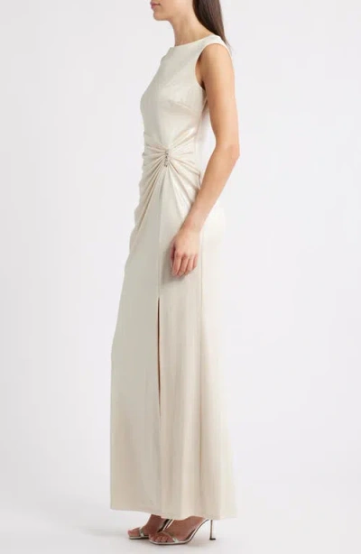 Ralph Lauren Metallic Sleeveless Side-slit Gown In Neutral