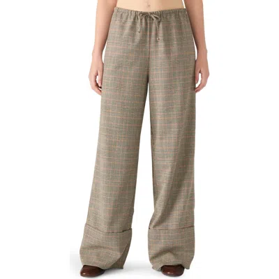 Steve Madden Idra Plaid Wide Leg Drawstring Pants In Gray