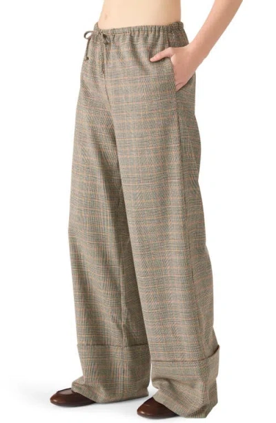 Steve Madden Idra Plaid Wide Leg Drawstring Pants In Gray