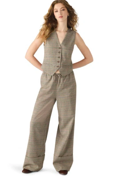 Steve Madden Idra Plaid Wide Leg Drawstring Pants In Gray