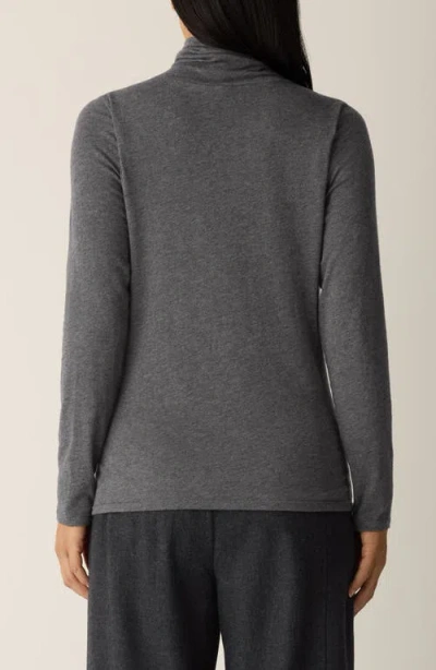 Eileen Fisher Melange Sheer Knit Turtleneck Sweater In Gray