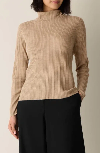Eileen Fisher Superfine Merino Turtleneck Top In Regenerative Wool In Gold