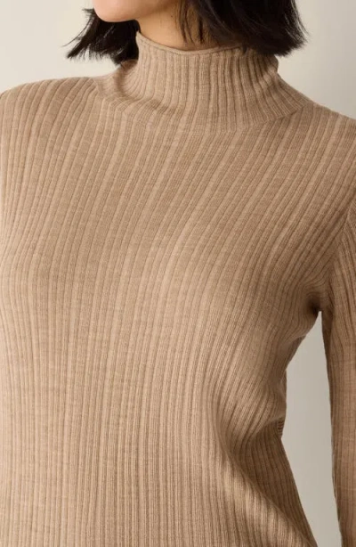 Eileen Fisher Superfine Merino Turtleneck Top In Regenerative Wool In Gold