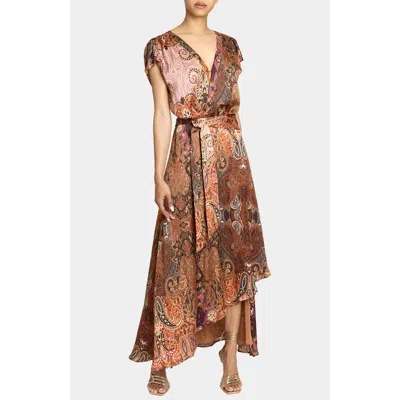 Santorelli Fallon Midi Dress With Hi-lo Skirt In Printed Charmeuse In Multi