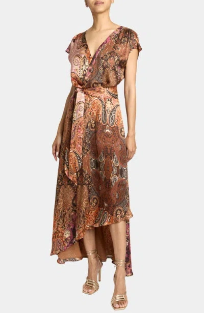 Santorelli Fallon Midi Dress With Hi-lo Skirt In Printed Charmeuse In Multi