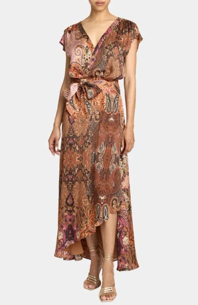 Santorelli Fallon Midi Dress With Hi-lo Skirt In Printed Charmeuse In Multi