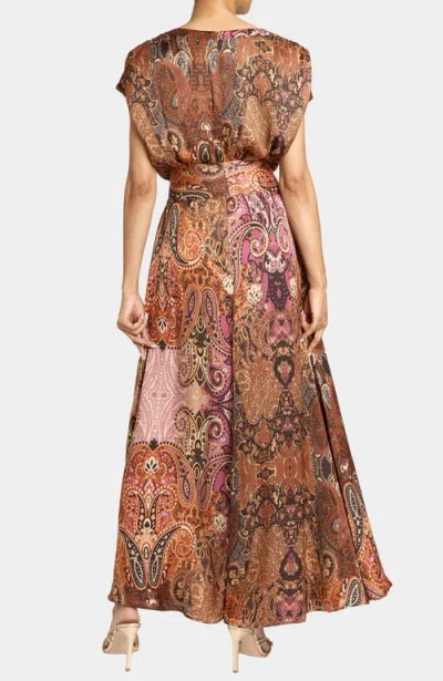 Santorelli Fallon Midi Dress With Hi-lo Skirt In Printed Charmeuse In Multi