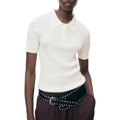 Mango Short-sleeved Polo-neck Sweater Ecru In Multi