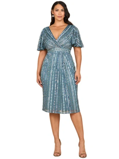 Lara New York Beaded Midi Dress With Flutter Sleeves In Green