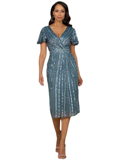 Lara New York Beaded Midi Dress With Flutter Sleeves In Green