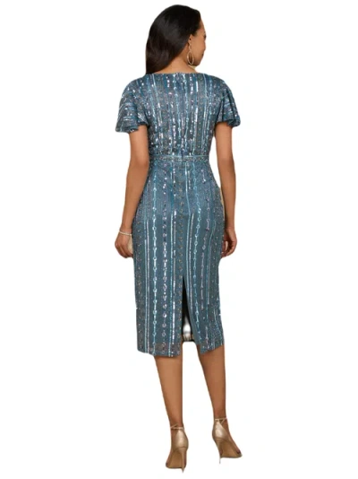 Lara New York Beaded Midi Dress With Flutter Sleeves In Green