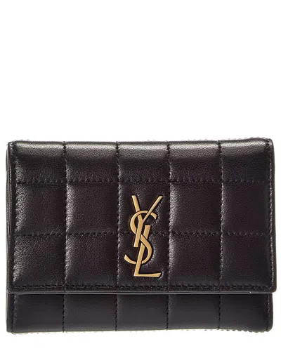 Saint Laurent Ysl Monogram Flap Small Wallet In Quilted Smooth Leather In Black