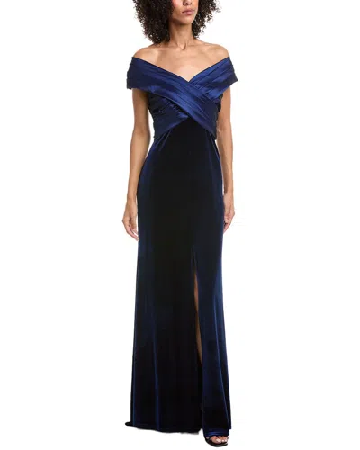 Tadashi Shoji Bal24730l Pleated Long Formal Velvet Evening Dress In Blue