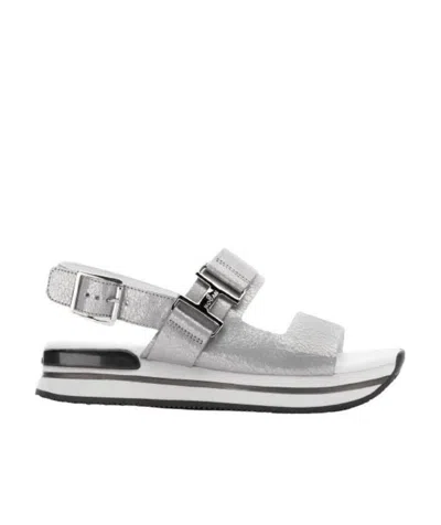 Hogan Logo-buckle Detail Sandals In Silver