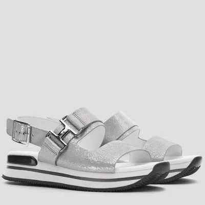 Hogan Logo-buckle Detail Sandals In Silver