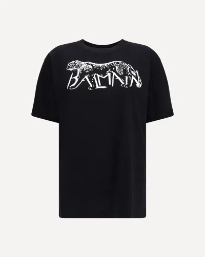 Balmain Leopard Print Cotton T-shirt In Black