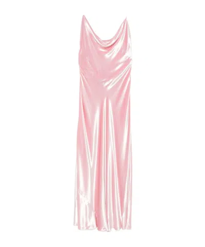 Alberta Ferretti Soft Cowl Neck Long Velvet Gown In Pink