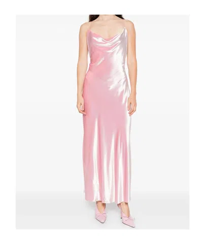 Alberta Ferretti Soft Cowl Neck Long Velvet Gown In Pink
