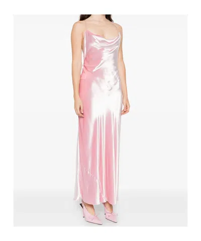 Alberta Ferretti Soft Cowl Neck Long Velvet Gown In Pink
