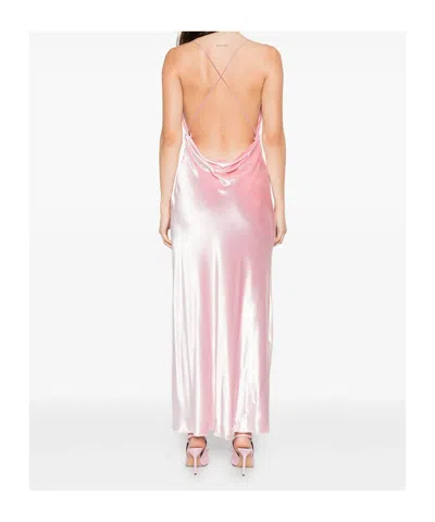Alberta Ferretti Soft Cowl Neck Long Velvet Gown In Pink