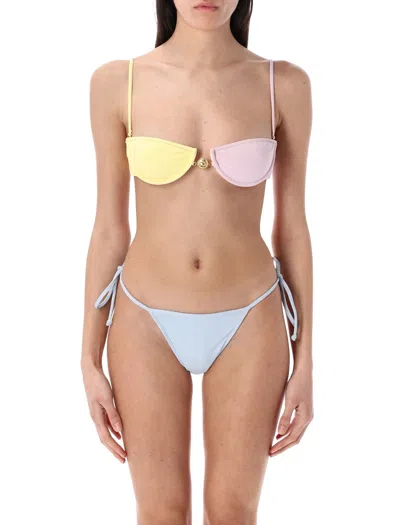 Reina Olga Adjustable Straps Color-block Tie-side Bikini In Multicolor