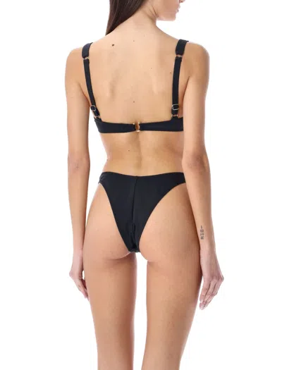 Reina Olga Brigitte Mid Rise Bikini Bottom With Adjustable Straps In Blue