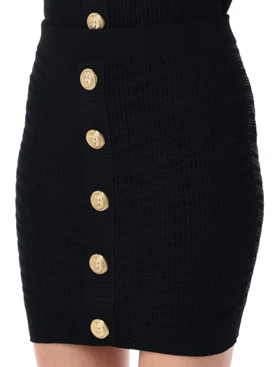 Balmain Knitted Vichy A-line Skirt With Jewel Buttons In Black