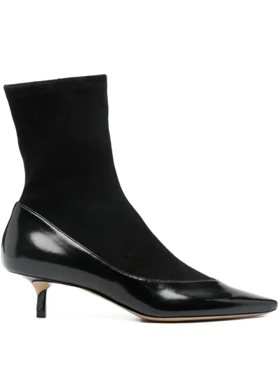 Jacquemus The Tourni Suede And Glossed-leather Ankle Boots In Black