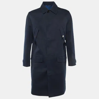 Pre-owned Hermes Navy Blue Cotton Button Front Coat Xs