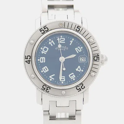 Pre-owned Hermes Clipper Cl5.210 Quartz Stainless Steel Women's Wristwatch 28 Mm In Blue