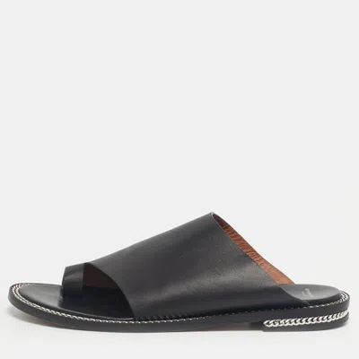 Pre-owned Givenchy Black Leather Chain Link Slide Sandals Size 41