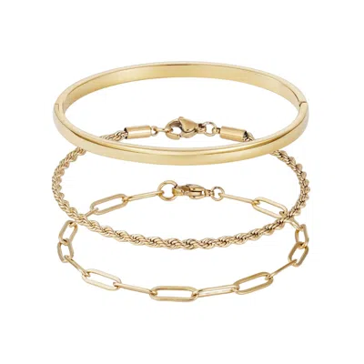 Adornia Tarnish Resistant 18k Gold Plated Cuff And Chain Bracelet Set In Gold