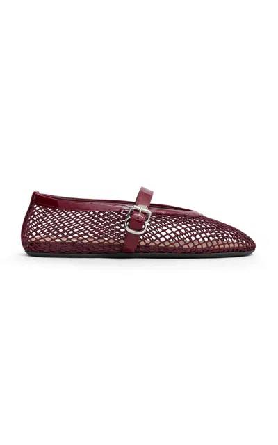 Alaïa Rouge Grenat Flat Mesh Ballerinas With Buckle Fastening In Red