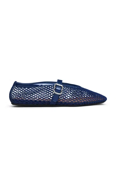 Alaïa Alaia Women Mesh Ballet Flats With Patent Leather Profile In Blue