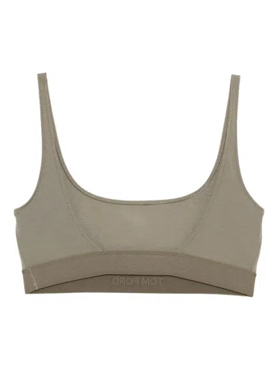 Tom Ford Logo-embroidered Bra In Green