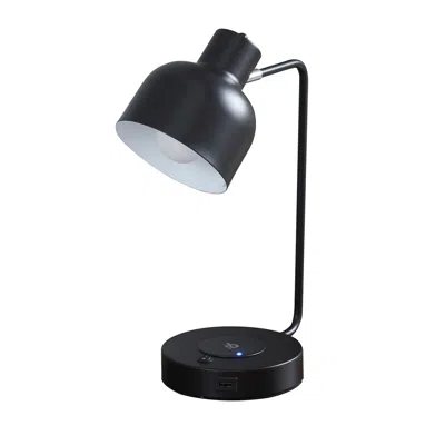 Hivvago 15 Inch Metal Table Lamp, Adjustable Shade, Wireless Charging, Black