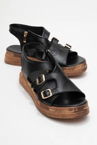Forever & Always Shoes Levine Leather Buckled Side-zip Sandal In Black