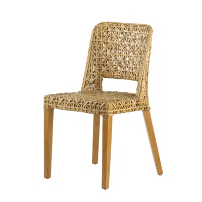 Hivvago 21 Inch Dining Side Chair, Woven Rattan Backrest, Wood Frame, Natural Brown