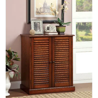 Hivvago Double Door Solid Wood Shoe Cabinet With Blocked Panel Feet, Brown