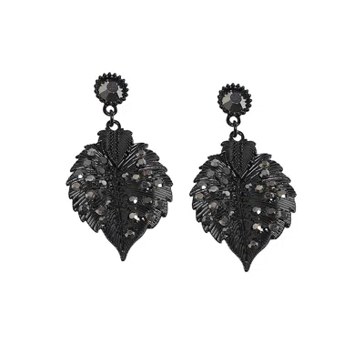Sohi Embellished Leaf Drop Earrings In Black