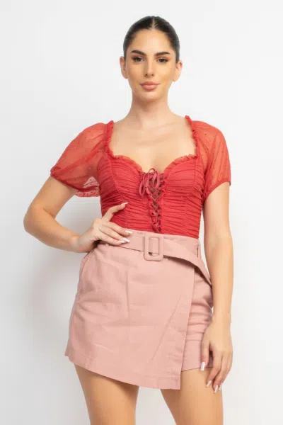 Truedames Shirred Mesh Sleeve Bodysuit In Multi