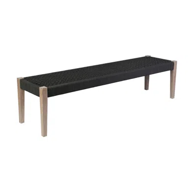 Hivvago Nif 71 Inch Rectangular Dining Bench, Rope Woven Top, Tapered Legs, Black