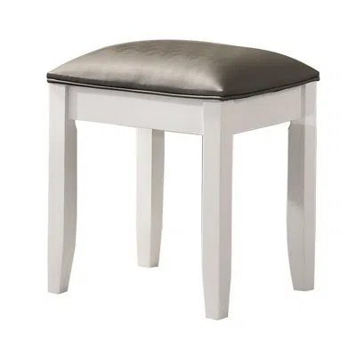 Hivvago Felicity 16 Inch Upholstered Vanity Stool, Padded Seat, Glossy White