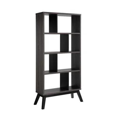 Hivvago 65 Inch Modern Bookcase, Four Shelves With Dividers, Flared Legs, Gray